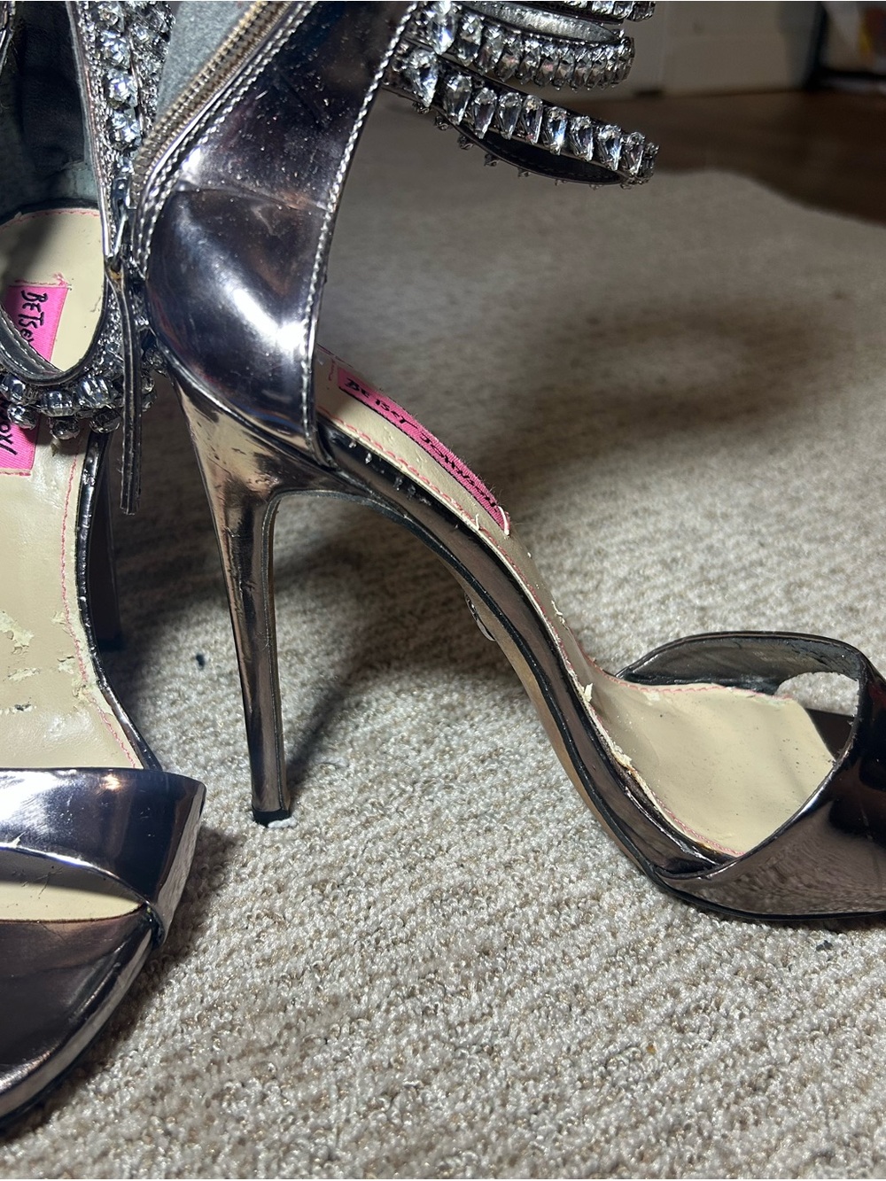 Betsey Johnson Metallic Silver Crystal Fringe Stiletto Heels
